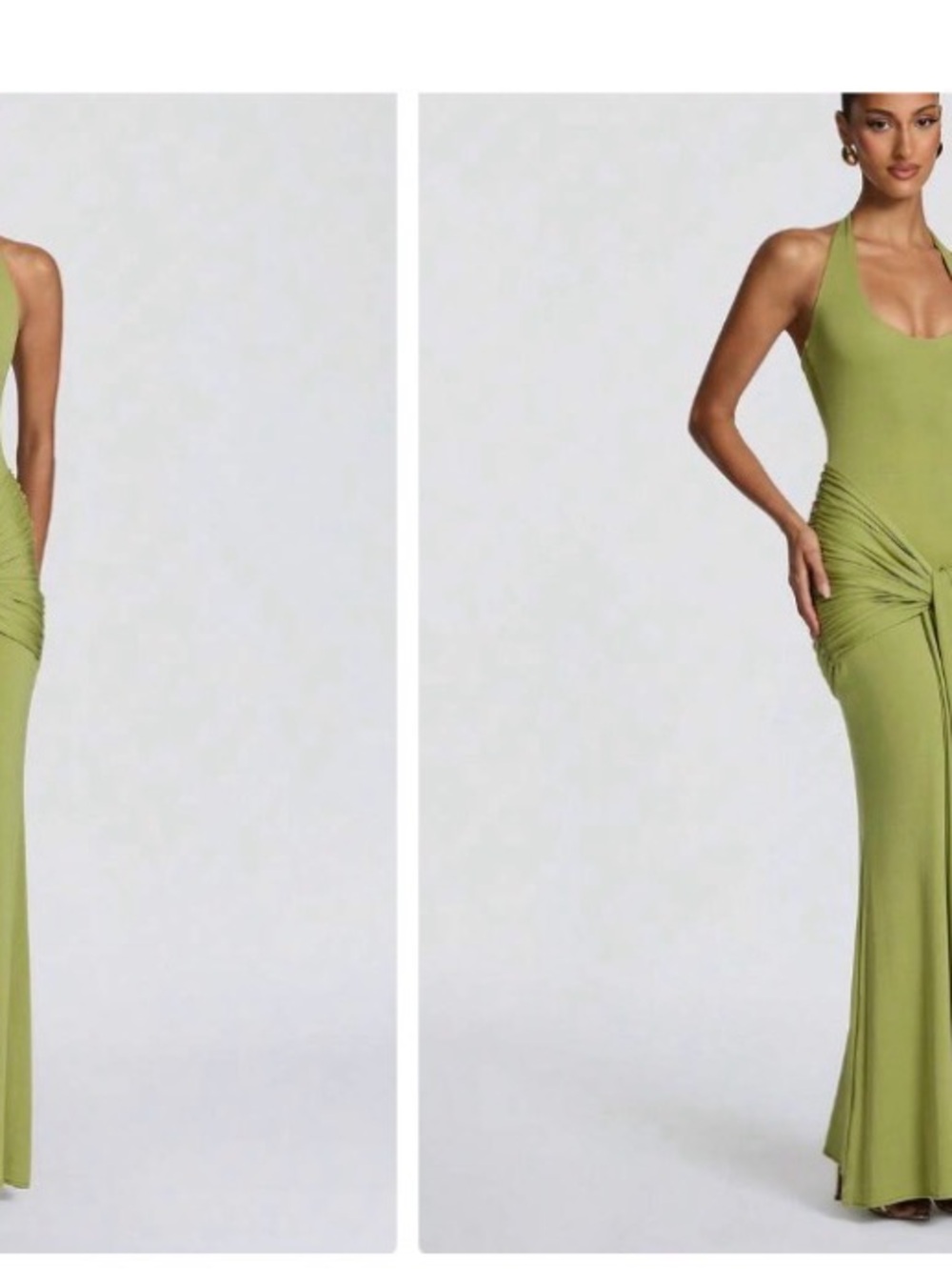 Elegant Olive Halter Maxi Dress